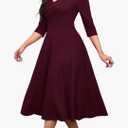 Nmoder Women's Casual Wrap Flared Midi Dress Wedding Guest Cocktail Tea Dresses A-Line Swing V-Neck 3/4 Sleeve XL