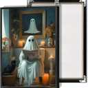 Trendy Halloween Bathroom Ghost Wall Art Ghost On Toilet Reading Newspaper Canvas Posters Goth Dark Academia Horror Prints Painting For Living Room Bedroom Wall Decor 16x24in Unframed (16L" x 24W")