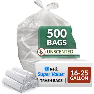 Reli. SuperValue 16-25 Gallon Trash Bags (500 Count Bulk) Clear Garbage bags