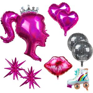 9Pcs Hot Pink Princess Doll Theme Party Balloons - Girls Birthday and Bachelorette Party Decorations - Perfect for Princess Birthday Celebrations and Pink Party Supplies