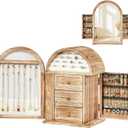 Poyilooo Jewelry Box Organizer, Solid Wood Jewelry Box Storage Necklaces Rings Earrings Bracelets with Mirror & Drawers, Christmas Gifts for Women (Carbonized Brown)