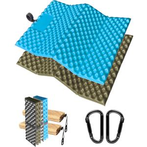 Foam Hiking Seat, Sit Pad, Sit Pads for Backpacking, Seat Cushion with Carabiner Clips, Carry Bag, Waterproof Foam Seat for Camping, Hiking, Outdoor, Blue/Green