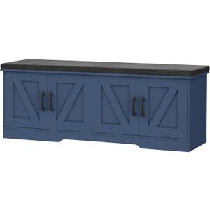 HOMSHO Farmhouse Shoe Storage Bench with 4 Barn Doors & Padded Seat Cushion, 47.2" Wide
