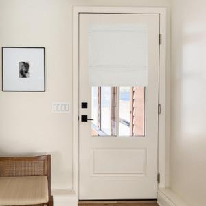 NICETOWN 100% Blackout No Drill Roman Shades for Windows & French Door, Linen Blend Cordless Door Curtain with Magnetic Lift, Easy Install Privacy Window Blind, Off White, W 27 x L 72, 1 Panel