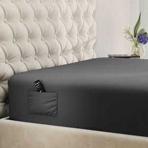 DREAMCARE Twin Fitted Sheet - Deep Pocket Sheets for up to 15" Mattress - Hotel Luxury, Oeko-Tex Certified, Soft & Durable (Dark Grey, Twin) (05 - Dark Gray)