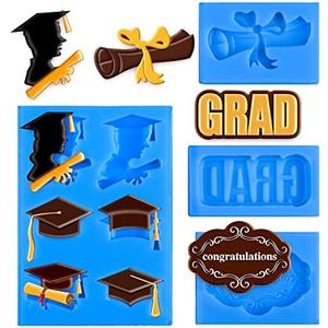 Whaline 3 Pack Graduation Mini Fondant Molds Silicone Graduation Cap Diploma Mould Congrats Grad Congratulations Candy Chocolate Mould for Grad Party Soap Jelly Cake Cupcake Topper Decoration (Blue)