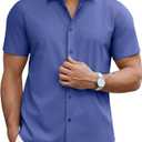 COOFANDY Mens Short Sleeve Button Down Shirt Lightweight Wrinkle Free Untucked Dress Shirts, Size M