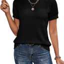 Dokotoo Short Sleeve Shirts Sweaters for Women Breathable Hollow Out Round Neck Spring Summer Tops for Women Cozy Solid Short Sleeve Relaxed Tunic Tops Blouses Womens Cute T-Shirts Black L