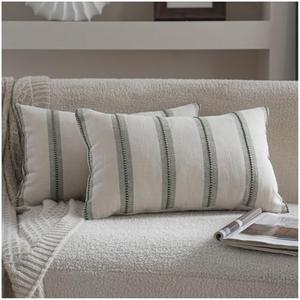 Cethom Boho Throw Pillow Covers 12x20 Set of 2, Olive Green Striped Decorative Pillow Cases for Couch Chair Bed, Textured Farmhouse Modern Accent Cushion Covers for Living Room Bedroom Sofa Home Decor
