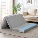 Foldable Mattress, 4 Inch Memory Foam Guest Floor Mat, Tri Folding Portable Mattress for Kids and Adults, Washable Cover, Non-Slip Design, Full Size Grey