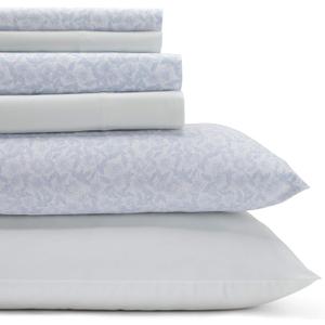Laura Ashley - Queen Sheets, Cotton Percale 6-Piece Bedding Set, Crisp & Cool Home Decor (Belle Blue Cashmere, Queen)