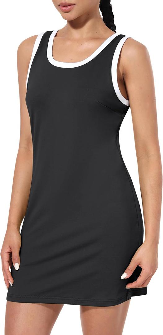 Hiverlay Women's Athletic Tennis Dress Scoop Neck Tank Dress | Sleeveless, UPF 50+, Activewear Golf Workouts Sports Exercise, Casual Summer Dress (M)