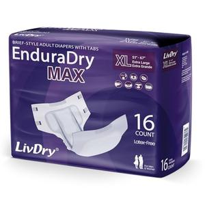 LivDry EnduraDry Max XL Adult Diapers with Tabs, Up to 12-Hours, Super Absorbent Incontinence Underwear, Leak Protection Briefs, Extra Large, 16-Pack