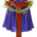 Lineshading 16 Inch Easter Standing Cross Decor Wood Cross with Base Purple Scarf Thorn Crown Decorative Baptism Centerpieces for Tables Church Decor Religious Jesus Christ Gift