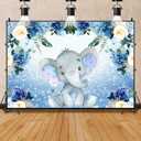 7x5ft Baby Elephant Backdrop Blue Floral Baby Shower Backdrop Elephant Blue Gray Baby Shower Decorations for Boy Animal Theme Birthday Party Decorations Supplies Photo Booth Props