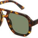 livho Trendy Polarized Square Aviator Sunglasses Women Men Square Eyewear Frame, Retro Sun Glasses for Women Men 2025 Shades (Tortoise/Green)