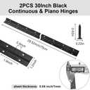 2 Pack Piano Hinge 30 Inch x 1.2 Inch Heavy Duty Stainless Steel Black Continuous & Piano Hinges for Cabinets Boat Marine Door, 0.04" Leaf Thickness 1.2'' Open Width