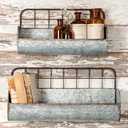 Colonial Tin Works Set of Two-Decorative Wire Back Wall Shelves-Industrial, Rustic Grey/Rust