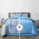LUX Dcor Reversible 5pc Queen Comforter Set, Printed Bedding Set, All-in-One Bed in a Bag, Includes 1 Comforter, 2 Pillow Shams, 1 Decorative Pillow & 1 Bed Skirt (Aztec Sky,Queen)