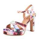 Abbleet Platform High Heels for Women Strappy Chunky Heels Sandals for Women Open Toe Block Heeled Sandals with Ankle Strap Summer Dress Shoes(Flower,8)