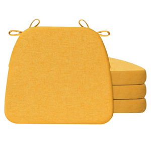 AAAAAcessories D-Shaped Chair Cushions, 2" Thick Dining Chair Pads with Ties and Removable, Machine-Washable Cover, 17" x 16", Set of 4, Golden Yellow