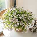 Artificial Flowers Outdoor,UV Resistant Realistic Garden Artificial Plants,Bright 16 Bundles No-Fade Veranda Fake Faux Flowers,for Porches Patios Walkway Gardens Decor-White