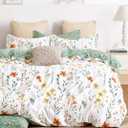 SLEEPBELLA Queen Size Comforter Set Yellow Flowers & Green Botanical Pattern Printed on White 100% Cotton Fabric, Ultra Soft Microfiber Inner Fill 3Pcs Bedding Set