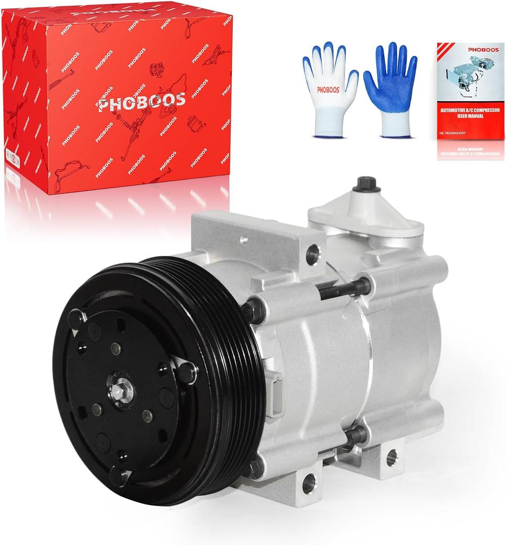 PHOBOOS A/C Compressor with Clutch Compatible with Ford F-150 1997-2006, Ford F-150 Heritage 2004, V6 4.2L. Fast Cooling, Low Noise, Easy Installation, Ref. CO-35112C, 58151