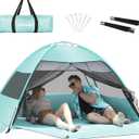 Large Easy Setup Beach Tent,Anti-UV Beach Shade Beach Canopy Tent Sun Shade with Extended Floor & 3 Mesh Roll Up Windows Fits 3-4 Person,Portable Shade Tent for Outdoor Camping Fishing (Mint Green)