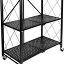 Kitchen Garage Metal Shelves, Storage Shelves Organizer, Foldable Metal Shelving, Closet Shelving Unit, 28" W x 14" D x 34" H Bakers Rack Microwave Stand, Plant Stand with Wheels (3-Tier Shelf)