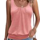 Womens Banded Bottom Scoop Neck Tank Tops Pleated Loose Fit Sleeveless Tops Summer Outfits (Large, Coral)