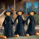 Hourleey Halloween Decorations Outdoor, 3 Pack 5 FT Holding Hands Lighted Witches Stakes with Glowing Face, Halloween Witch Decor for Yard Garden Lawn Porch Haunted House Party Props