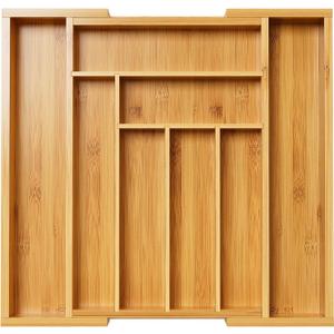 Pipishell Bamboo Expandable Drawer Organizer for Utensils Holder, Adjustable Cutlery Tray, Wood Drawer Dividers Organizer for Silverware, Flatware, Knives in Kitchen, Bedroom, Living Room(M-N)