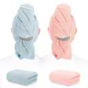 BEoffer 2 Pack Microfiber Hair Towel - 41 x 24 inches Super Soft, Absorbent, Fast Drying Without Frizz Hair Towel Wrap for Women Long, Thick, Curly Hair - Hair Turbans with Elastic Strap (Blue Pink)