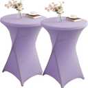 Qubjus 2 Pack Stretch Spandex Round Cocktail Tablecloth 32" x 43"  Elastic Fitted Table Cover for Weddings, Banquets, Parties, Restaurants  Light Purple