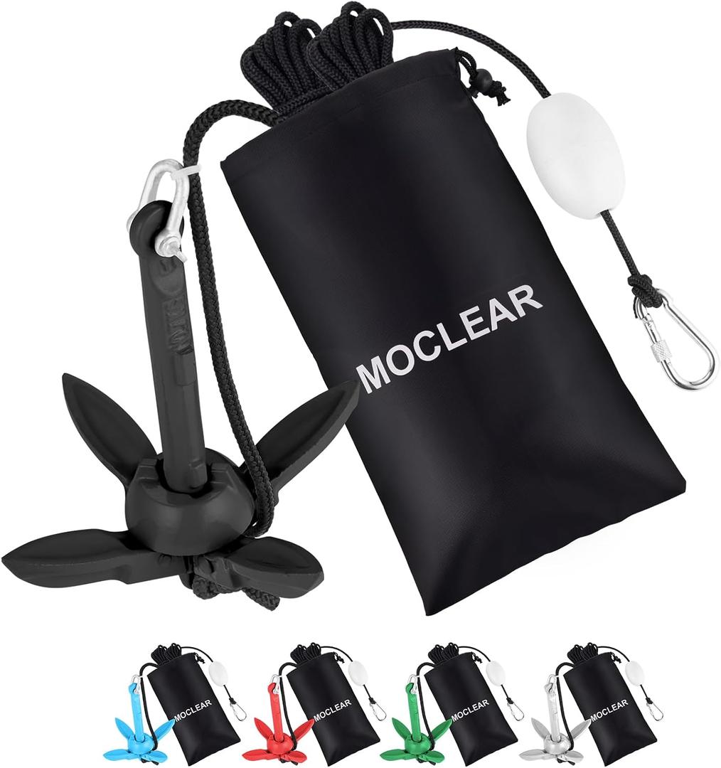 Kayak Anchor Kit, 1.5 lb Compact Folding Grapnel Anchor for Kayaks, Canoes, SUPs, Jet Skis, Small Boats - Lightweight Portable Marine Boat Anchor with Rust-Resistant Design