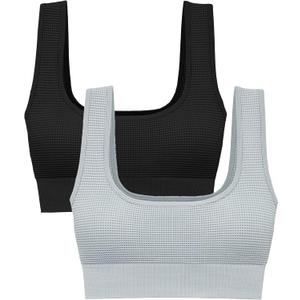 Square Neck Padded Sports Bra, Push Up Sports Bra for Women, Cute Comfy Seamless Scoop U Back Low Impact Workout Gym Yoga Bra (S)