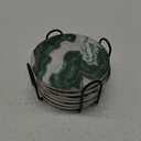 Green Moss White Agate Marble Round Coasters Set of 6 - Abosrbent Ceramic Coasters with Metal Stand for Drinks, Coffee, Non-Slip Cork Back Tabletop Protection, 4 Inches Marbled Pattern (White Green)