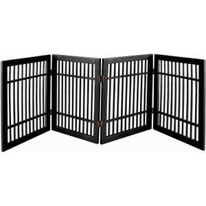 Urnporium Pet Dog Gate Freestanding, Strong Durable Folding Wooden Fence, Portable Acacia Hardwood Safety Barrier for Indoor & Outdoor Use (Black Pet Gate, 4 Panel 24" Tall)