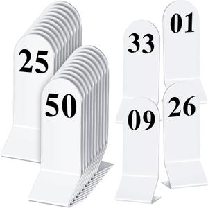Remerry 50 Pcs Table Numbers 1-50 Acrylic Double Sided Number Cards for Restaurant Acrylic Tent Table Holders Tent Cards Wedding 2.36 x 6.3 Inch (White)