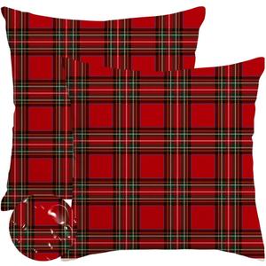 RABUSOFA Christmas Pillow Covers 18x18 Inch Set of 2 Indoor Outdoor Waterproof Scottish Tartan Plaid Classic Throw Decorative Cushion Cases for Christmas Decor Decorations for Home Couch Patio