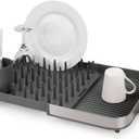 Joseph Joseph Duo Expanding Dish Drying Rack with Removable Silverware Holder, Draining Spout, Stainless Steel