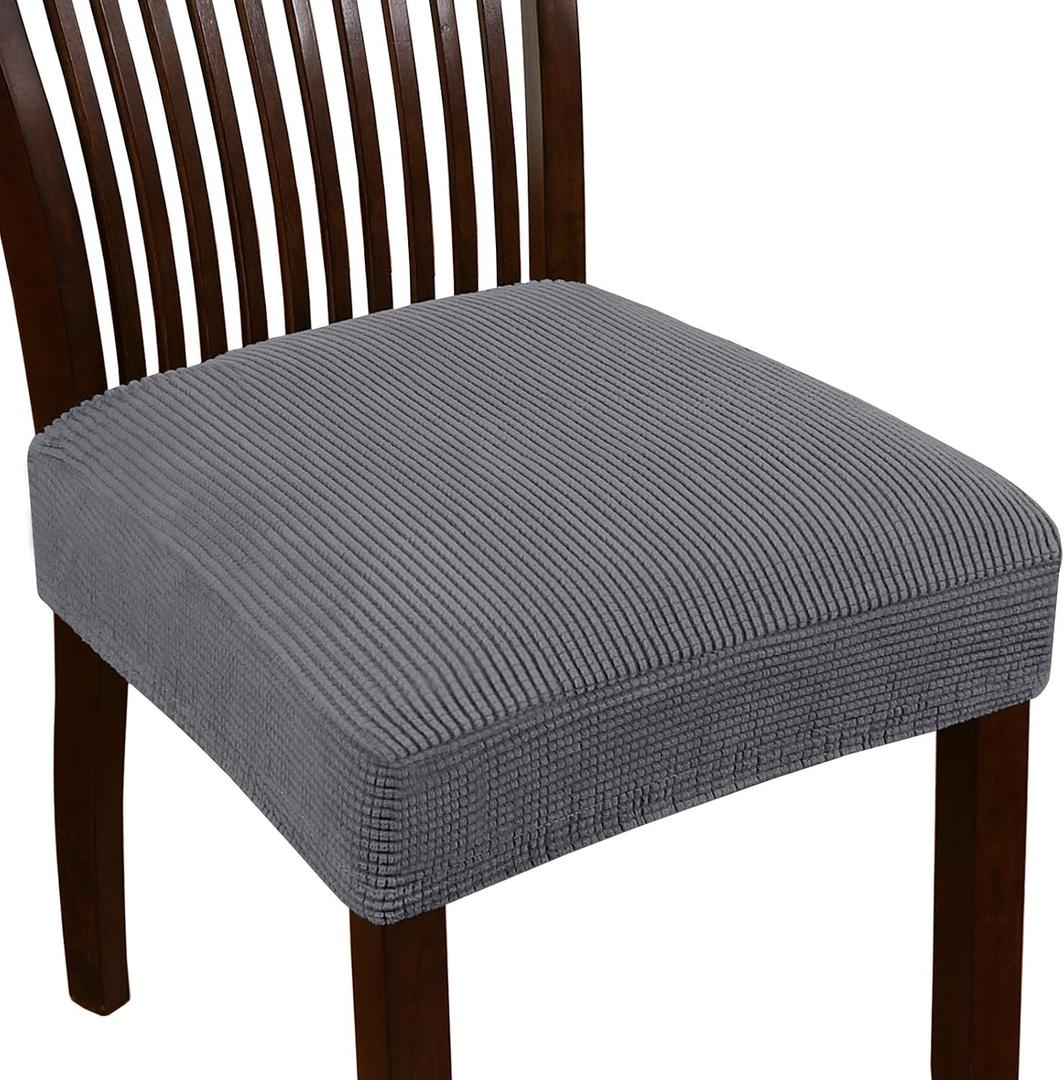 Turquoize Stretch Dining Chair Covers Seat Covers for Dining Room Chair Covers Set of 6，Removable Washable Kitchen Chair Seat Cushion Slipcovers Protector, Gray