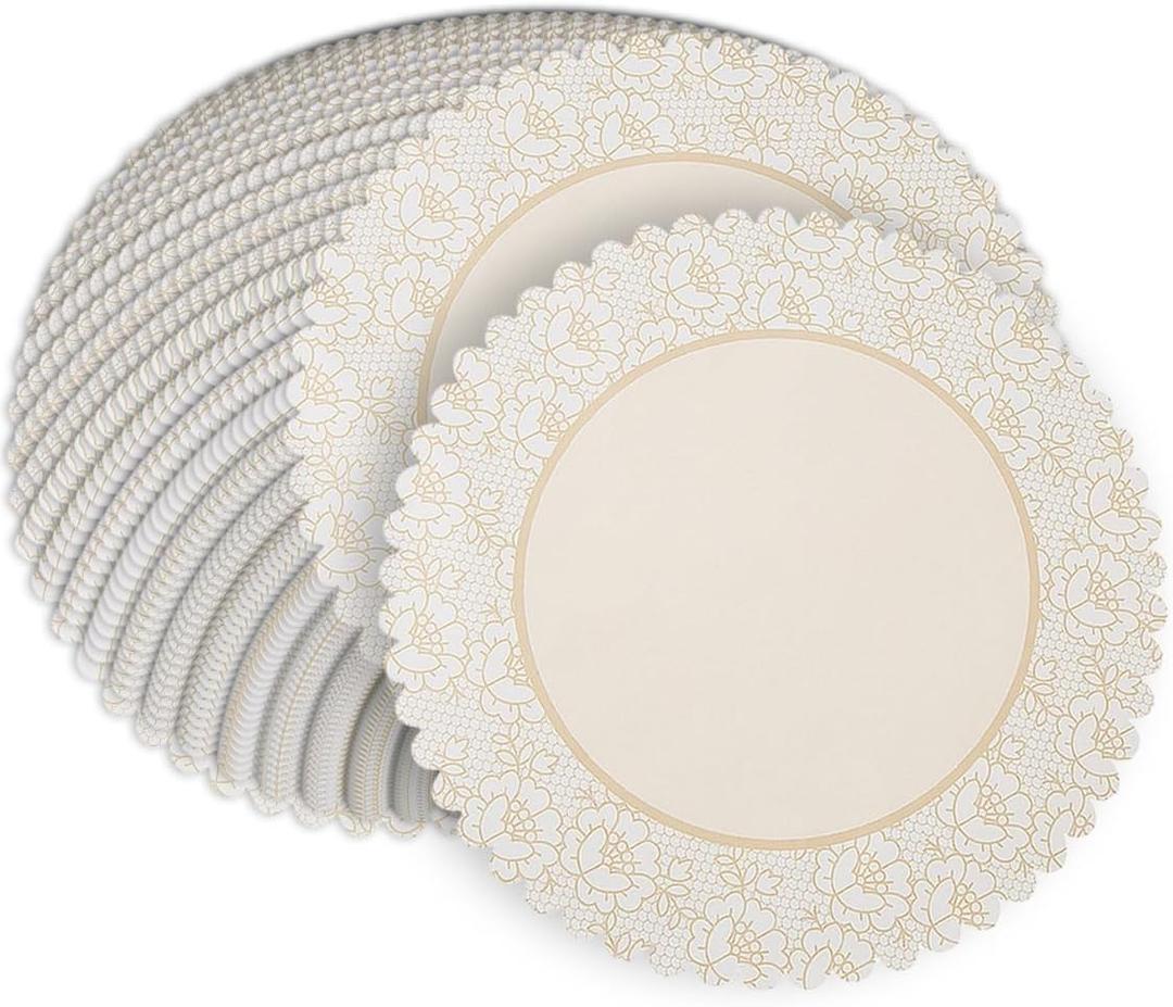 Fun Express Paper Lace Doilies Placemats Bulk Set of 50 - Round Disposable Table Mats 12 Inch for Rustic Wedding Decor & Boho Party Decorations | Vintage White Dinner Tablescape Accessories (Large)