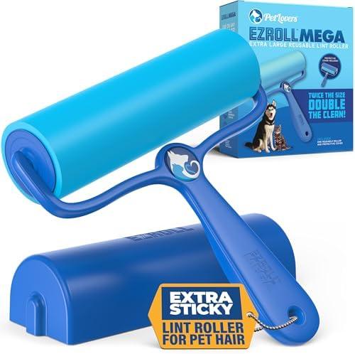 PetLovers EzRoll Reusable Lint Roller - Sticky for Life & Multi-Purpose Pet Hair, Dust, & Lint Remover for Clothing, Upholstery, & Cars - Sustainable, Washable & Efficient (Large)