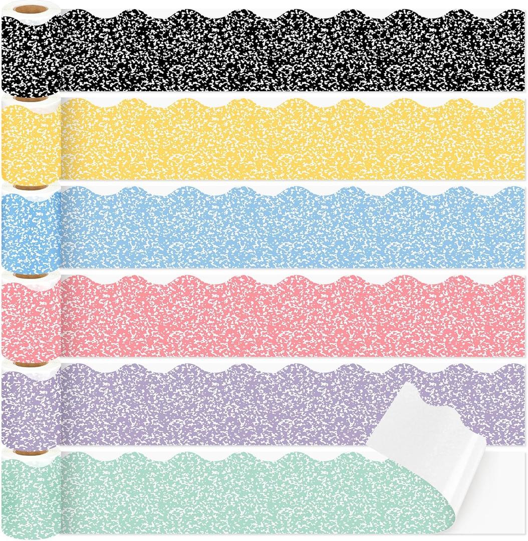 6 Rolls 196.8ft Colorful Composition Bulletin Board Border Composition Notebook Classroom Decoration Back to School Board Trim Bulletin Chalkboard Wall Decorations for Office School Wall (Sprinkle, Pastel)