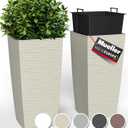 Mueller M-Resin Heavy Duty Tall Planter, Indoor/Outdoor Grande Plant, Tree, Flower Pot, 2-Piece Set, 27.5, Modern Design, Built-in Drainage, Beige (27.5 x 14")