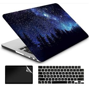 AMCJJ Compatible with MacBook Air 13 Inch Case 2017 2016 2015 2014 2013 2012 2011 2010 Release A1466/A1369, Plastic Hard Shell Case & Keyboard Cover & Screen Protector - Forest Night Sky