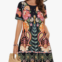 Summer Dresses for Women Casual Tshirt Short Sleeve Floral Sundress Beach Cover Ups with Pockets
Size -XL