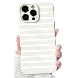 NITITOP Compatible with iPhone 16 Pro Case Cute Stylish Wavy Bars Line for Women Men Girls Durable Slim Soft TPU Shockproof Full Camera Protective Cover - White